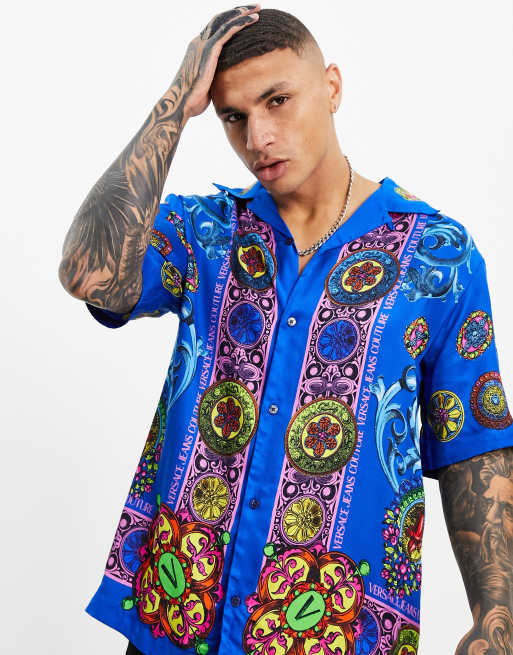 VERSACE JEANS COUTURE, Blue Men's Patterned Shirt