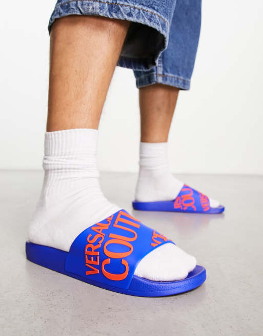Versace Jeans Couture – Blå tofflor med logga
