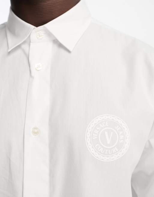 Versace Jeans Couture Camicia bianca a maniche lunghe con logo in gomma ASOS