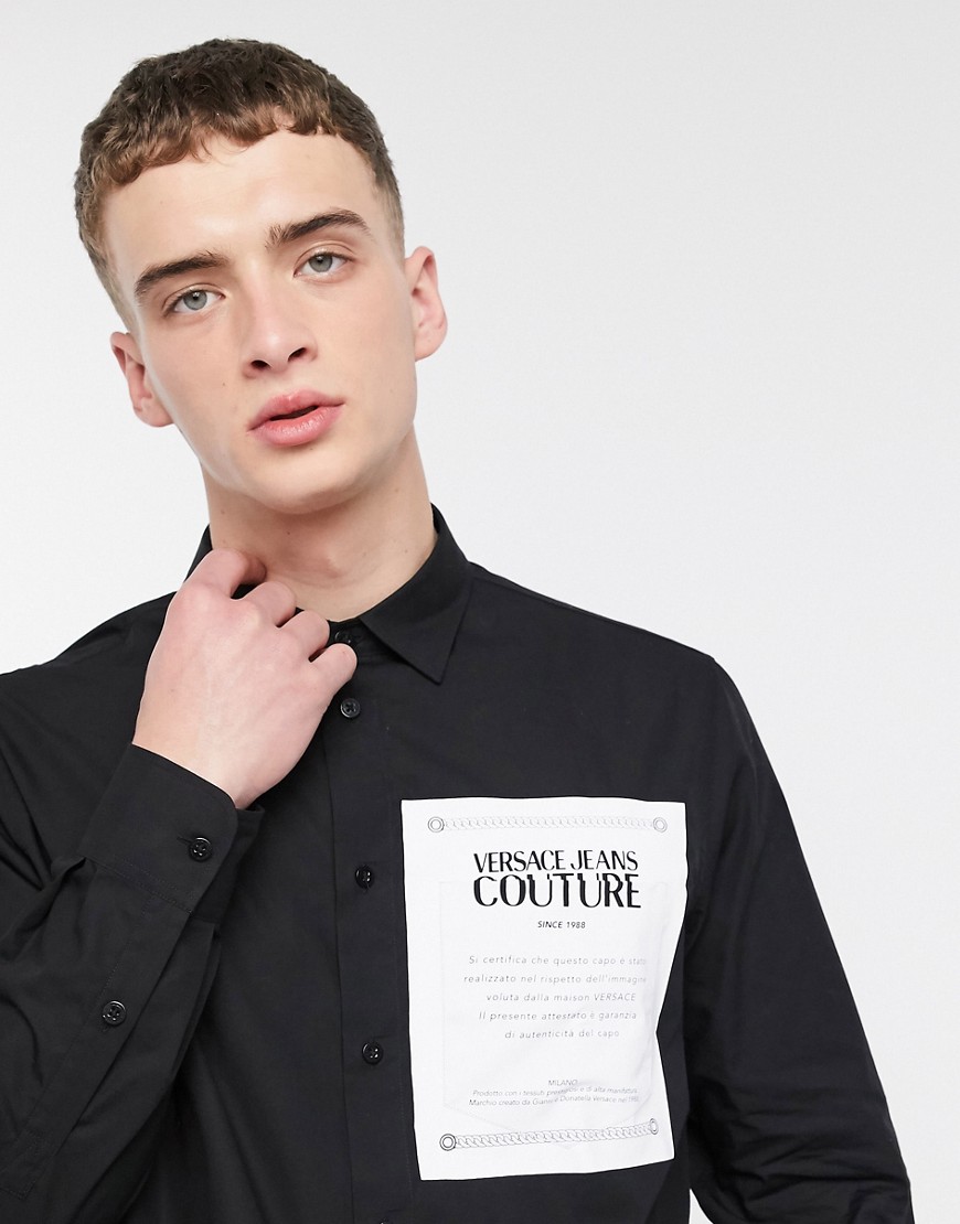 Versace Jeans Couture - Camicia nera con tasca stampata-Nero