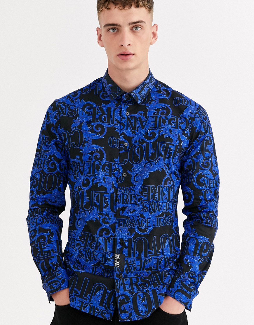 Versace Jeans Couture - Camicia slim con stampa barocca-Blu