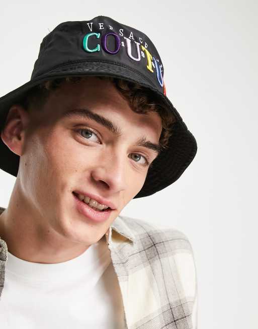 Versace Jeans Couture - Cappello da pescatore nero con logo multicolore, 3 di 4