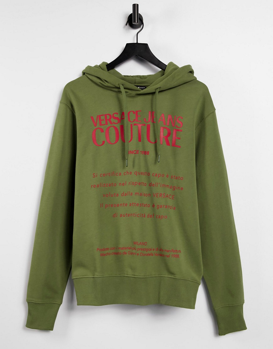 Versace Jeans Couture care label logo hoodie in khaki-Green