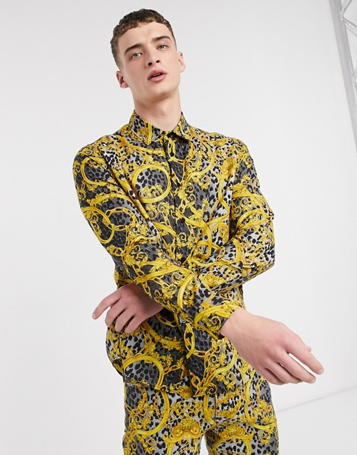 Versace Jeans Couture chain print shirt in black and gold