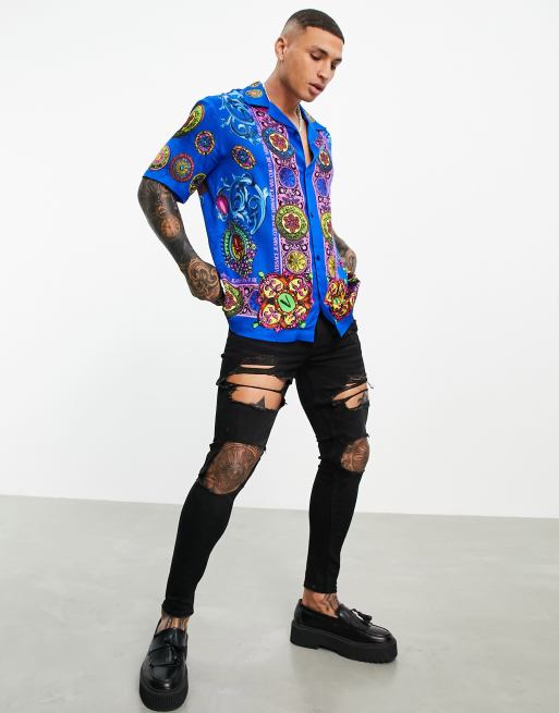 Chemise versace bleu homme hot sale