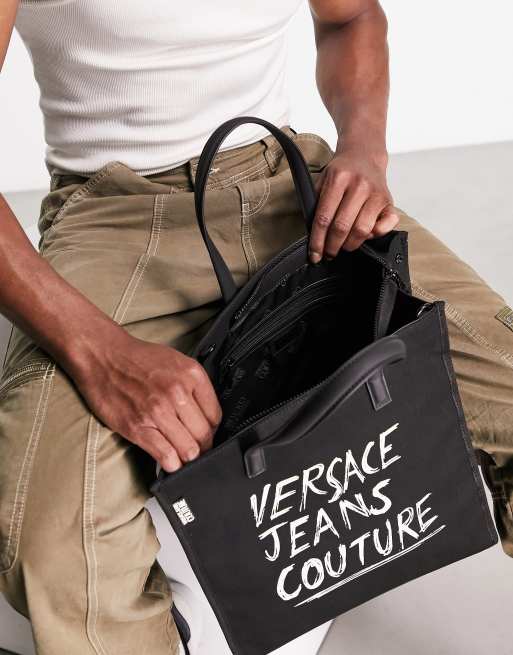 Versace Jeans Couture – Czarna torba typu tote z napisem, 3 z 4