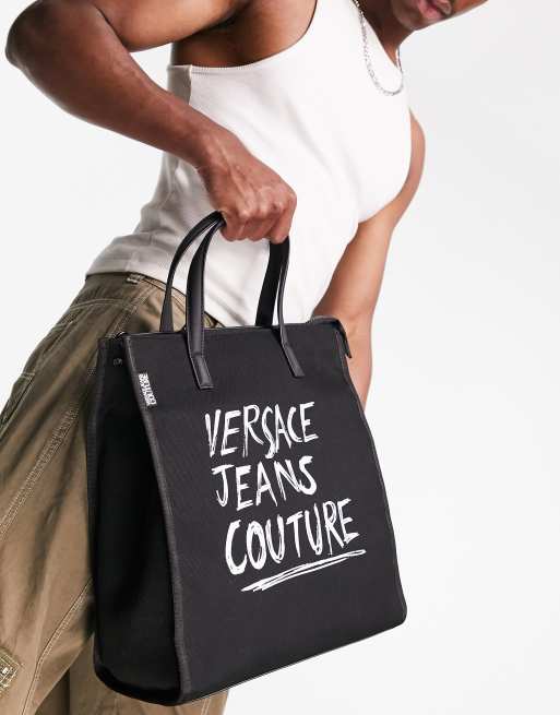 Versace Jeans Couture – Czarna torba typu tote z napisem, 4 z 4