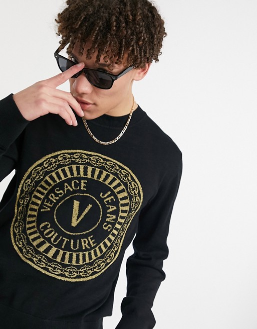 Versace Jeans Couture emblem logo knitted jumper in black
