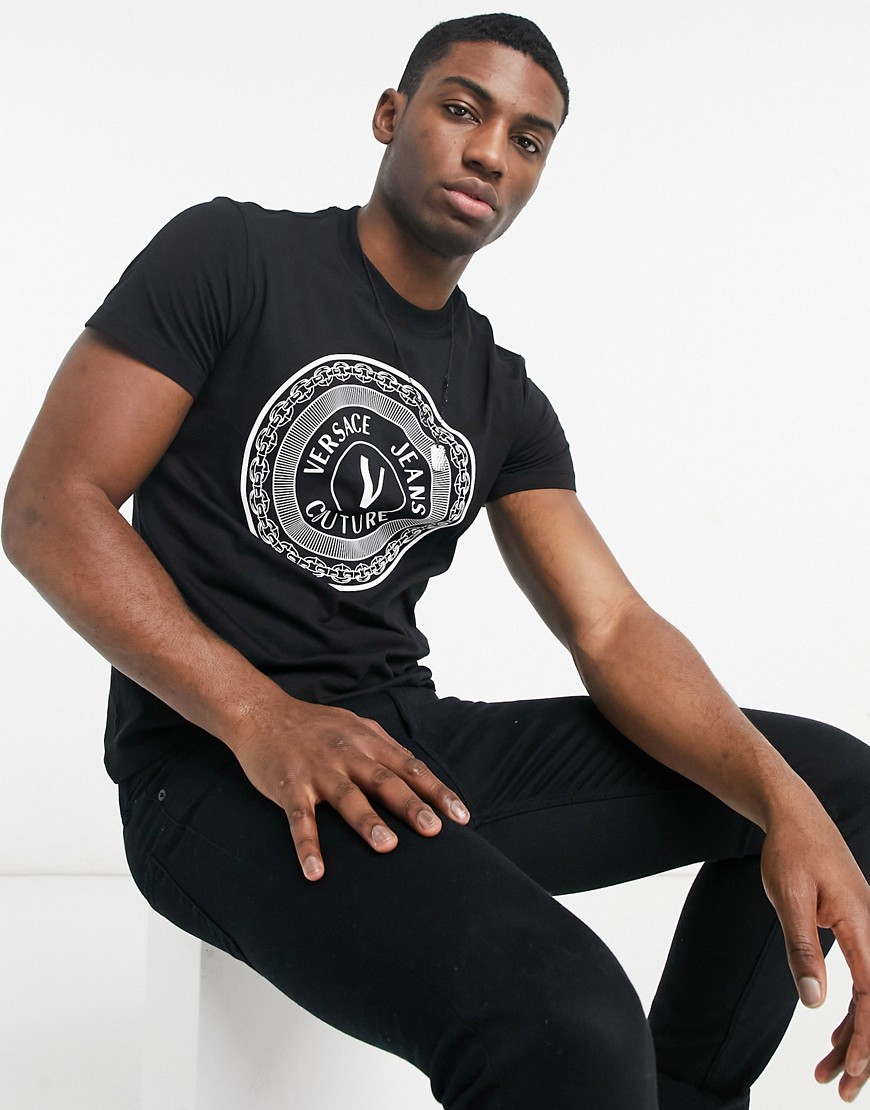 versace jeans couture emblem logo t-shirt in black