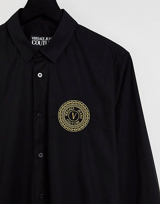 fiets Renovatie neef Versace Jeans Couture emblem long sleeve shirt in black | ASOS