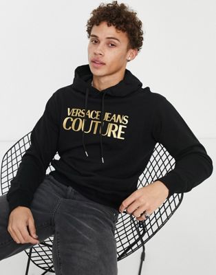 Versace Jeans Couture gold logo hoodie in black