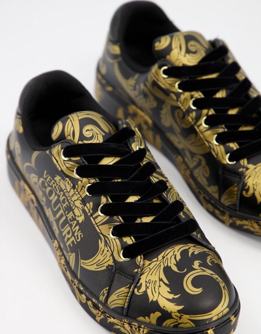 Versace Jeans Couture graphic logo trainer in black and gold