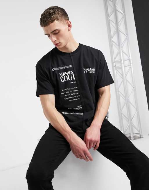 Versace Jeans Couture Half And Half Text Print T Shirt In Black Saluscampusdemadrid