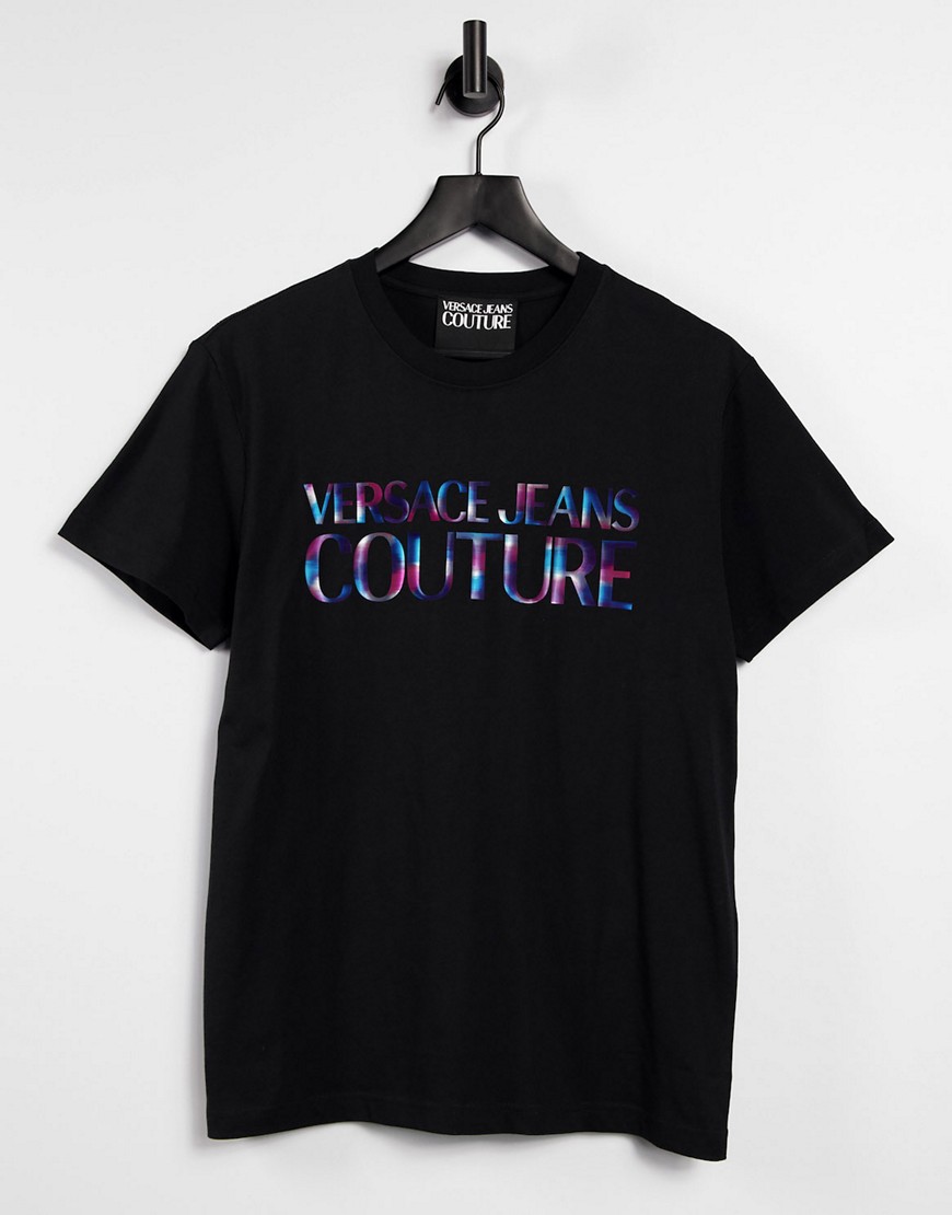 Versace Jeans Couture iridescent chest logo t-shirt in black