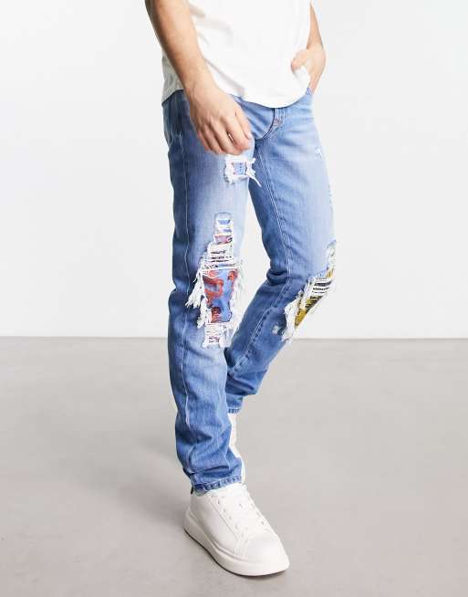 Versace Jeans Couture - Jeans blu con toppe e strappi