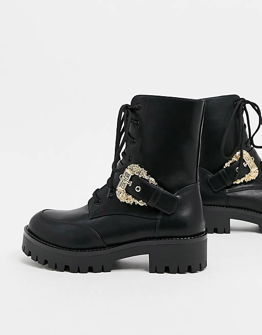 Versace Jeans Couture lace up boot with gold logo buckle | ASOS