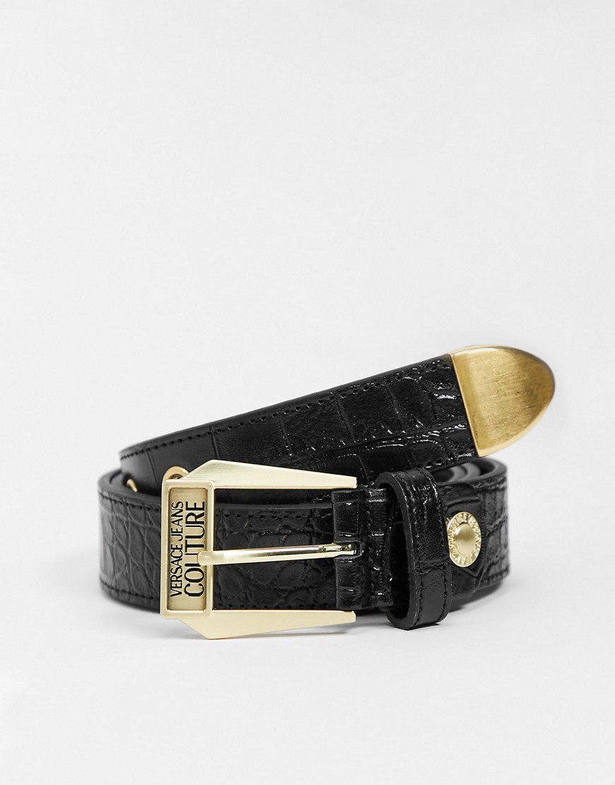 Versace Jeans - Couture - Leren riem met goudkleurige details-Zwart