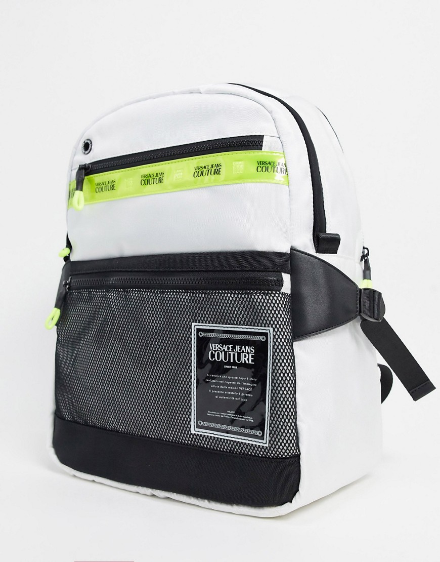 Versace Jeans Couture lime panel backpack in white
