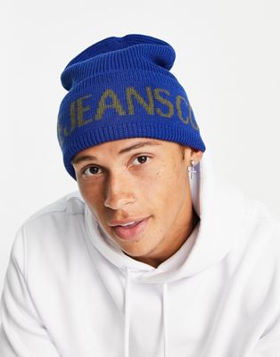 Versace Jeans Couture logo beanie in blue