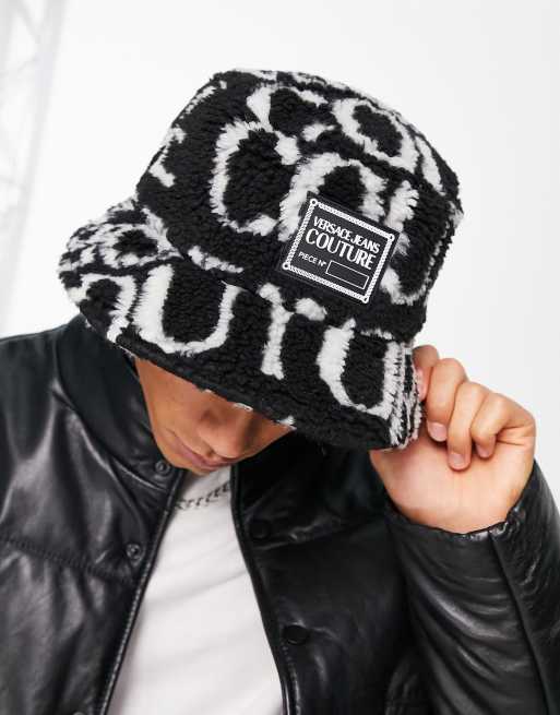 Versace Jeans Couture logo borg bucket hat in black | ASOS display picture 1