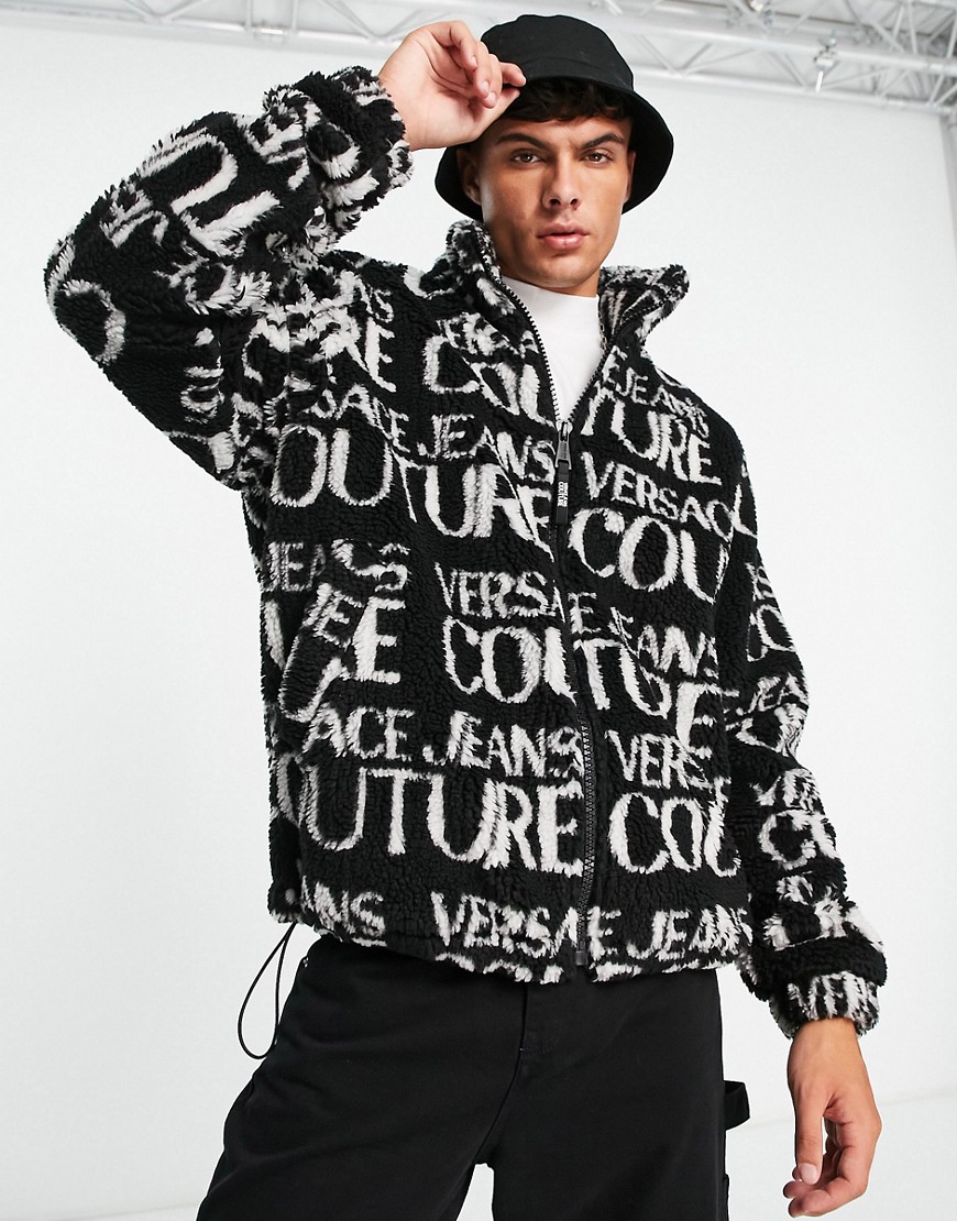 versace jeans couture logo borg jacket in black