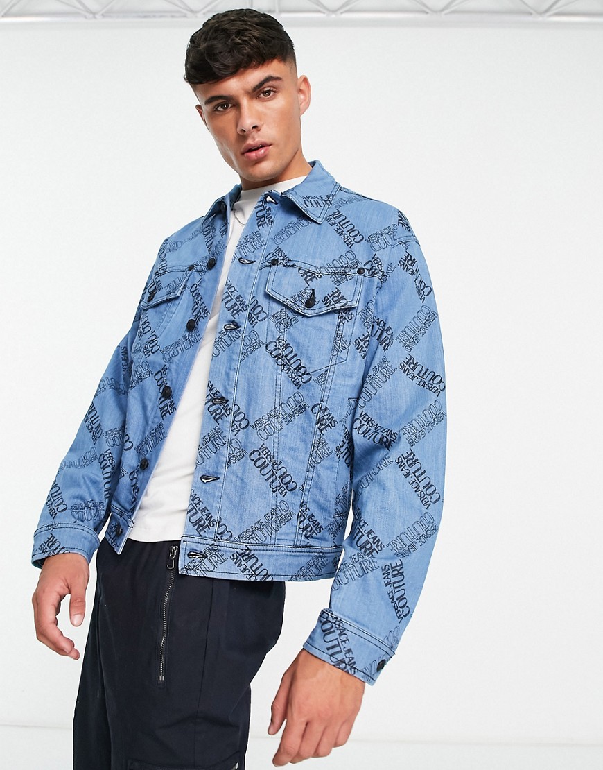 versace jeans couture logo denim jacket in blue