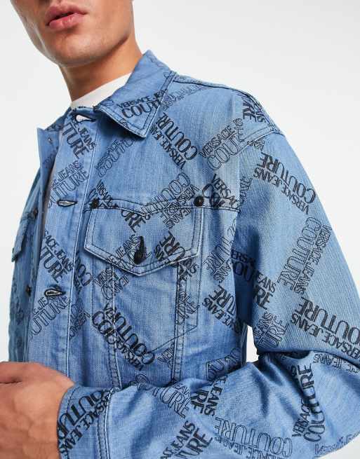 Versace All-over Logo Denim Jacket in Blue