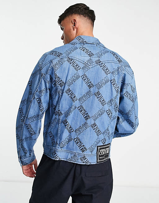 kubiek ondanks Stoutmoedig Versace Jeans Couture logo denim jacket in blue | ASOS