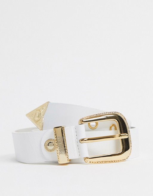 Versace Jeans Couture logo detail leather belt in white