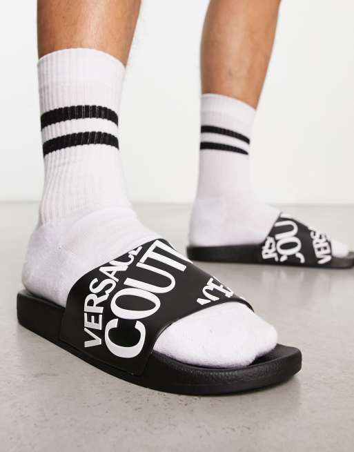 Versace Jeans Couture logo sliders in black ASOS