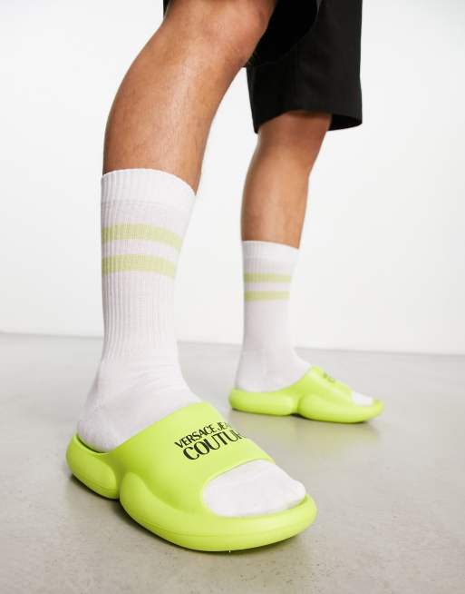 Versace Jeans Couture logo sliders in green 