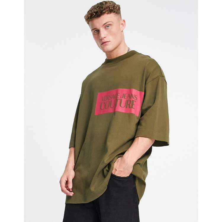 Versace Jeans Couture logo sq oversized t-shirt in khaki