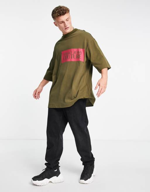 Versace Jeans Couture logo sq oversized t-shirt in khaki