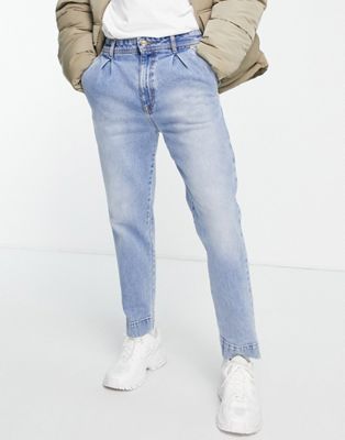Versace Jeans Couture loose fit pleated jeans in blue wash with pocket logo