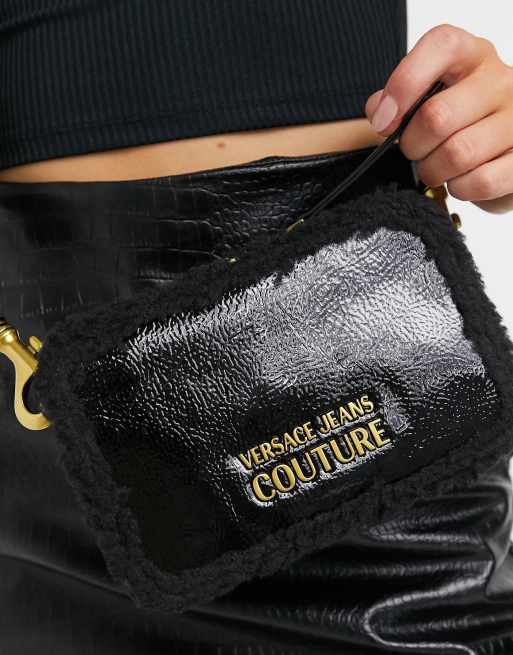 Versace Jeans Couture medium faux-fur crossbody bag in black