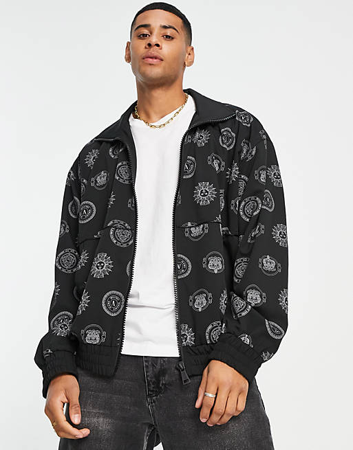 Versace Jeans Couture mono print track jacket in black | ASOS