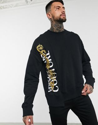 Versace Jeans Couture oversized logo panel sweater in black | ASOS