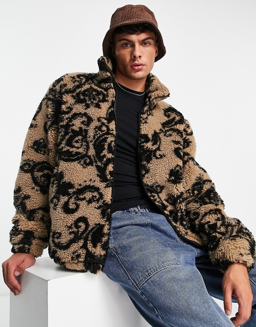 versace jeans couture paisley borg jacket in beige-neutral