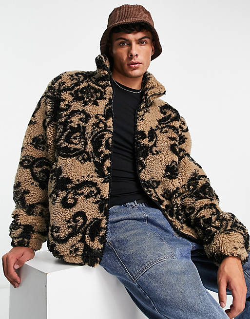 Versace Jeans Couture paisley borg jacket in beige | ASOS