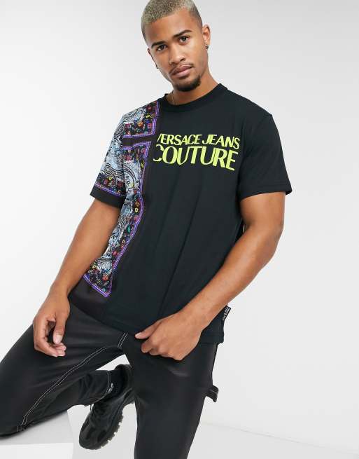 Versace Jeans Couture paisley print contrast t-shirt in black