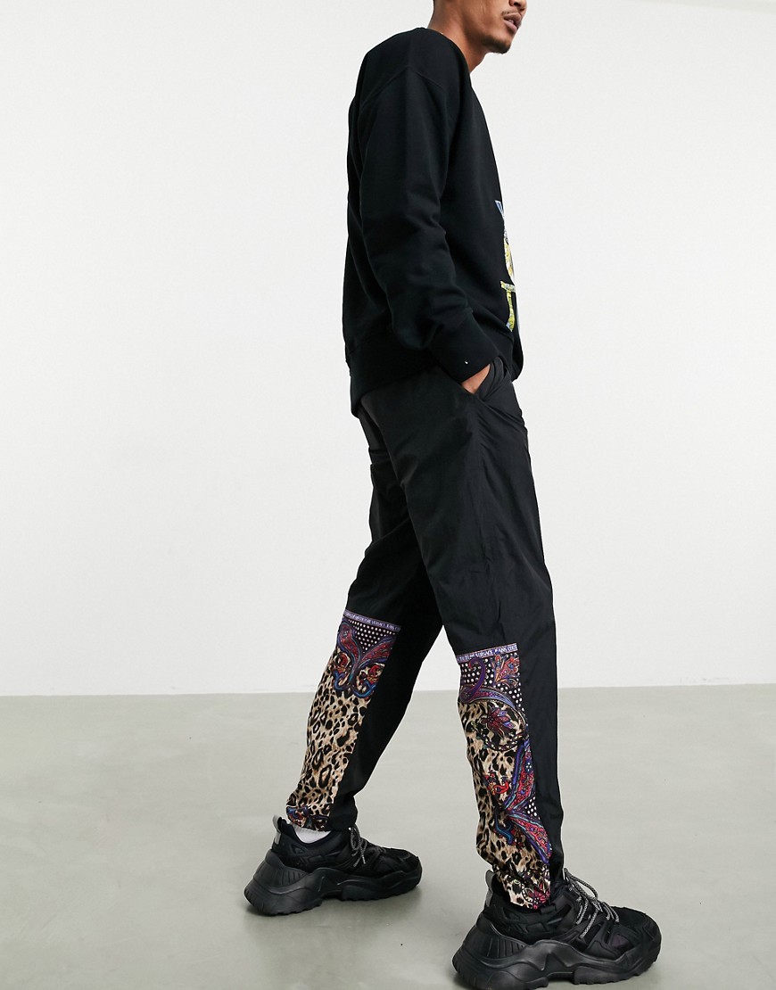 Versace Jeans Couture panel paisley print nylon track joggers in black