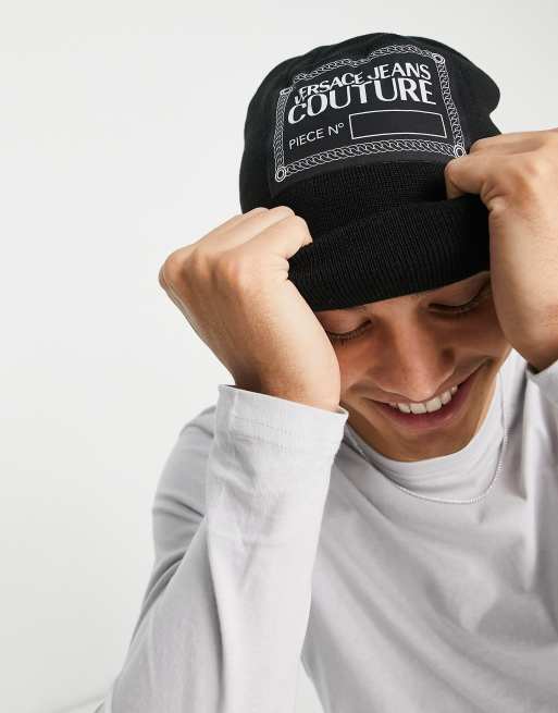 Versace Jeans Couture piece patch beanie in black