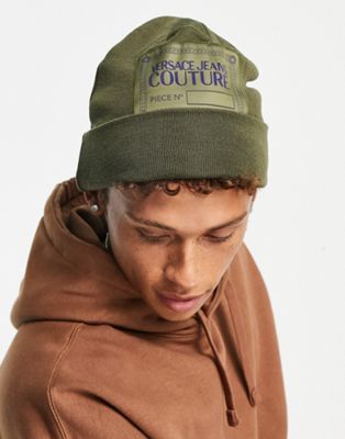 Versace Jeans Couture piece patch beanie in khaki