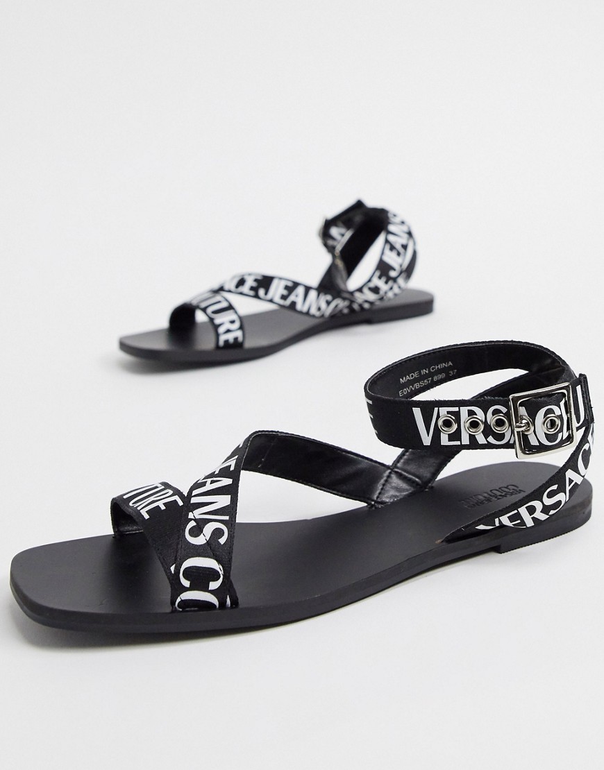 Versace Jeans - Couture - Platte sandalen met logoband in zwart