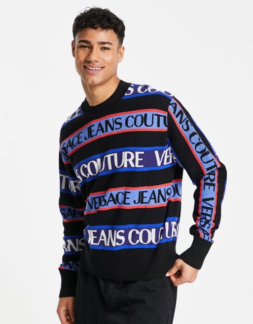 Versace Jeans Couture repeat logo jumper in black | ASOS