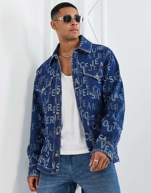 Versace Jeans Couture repeat print denim jacket in blue