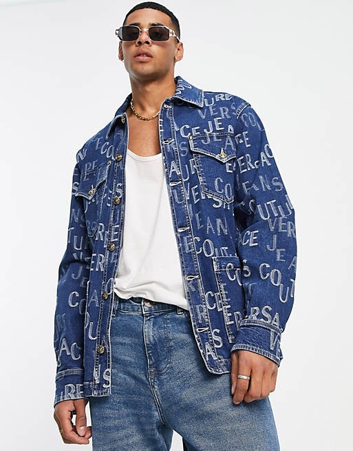 Masaccio Funny Ritual Versace Jeans Couture repeat print denim jacket in blue | ASOS