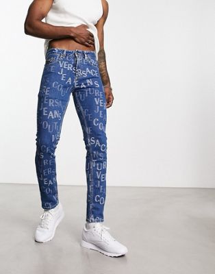 Versace Jeans Couture repeat print jeans in blue