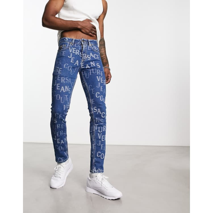 Versace Jeans Couture repeat print jeans in blue