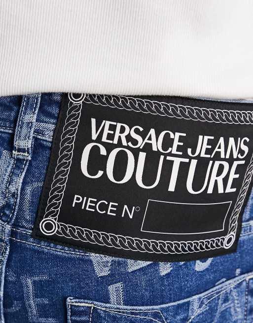 Versace Jeans Couture repeat print jeans in blue